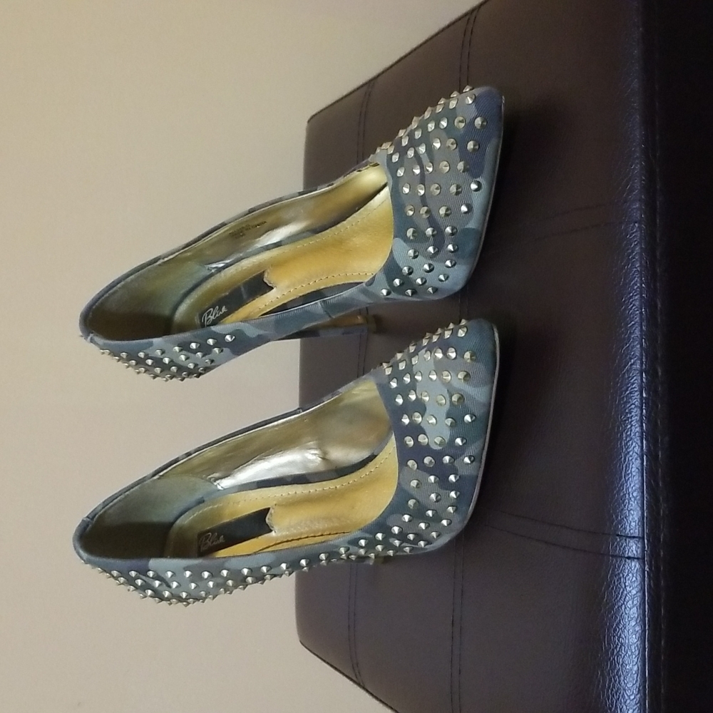 Camo, gold studded shoe